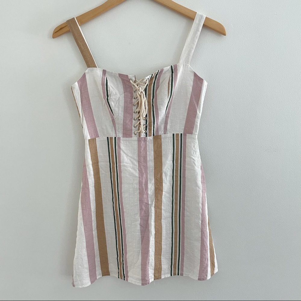 Privacy Please Revolve Alana Mini Dress Multi Stripe Rope Lace Up - Picture 2 of 11